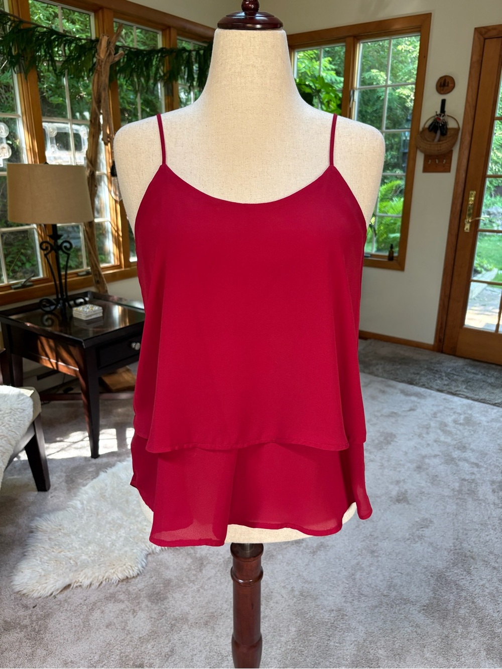 Francesca's Collections Red Layered Spaghetti Strap Blouse Tank